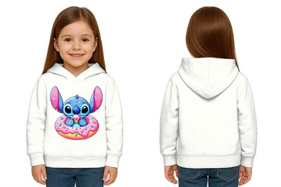Unisex Stitch Baskılı Çocuk Swaetshirt Baskılı Kapüşonlu 3 İplik Şardonlu