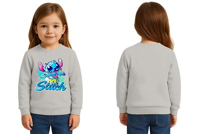 Unisex Stitch Baskılı Çocuk Swaetshirt 3 İplik Şardonlu