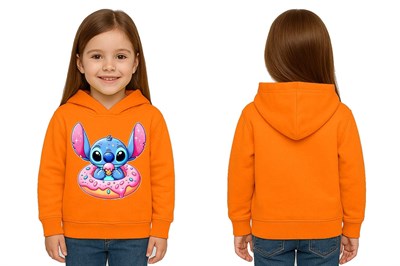 Unisex Stitch Baskılı Çocuk Swaetshirt Baskılı Kapüşonlu 3 İplik Şardonlu