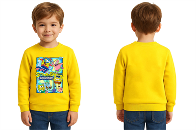Unisex Sünger Bob Baskılı Çocuk Swaetshirt 3 İplik Şardonlu
