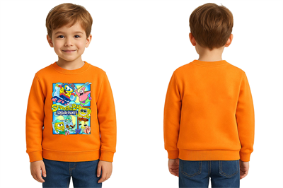 Unisex Sünger Bob Baskılı Çocuk Swaetshirt 3 İplik Şardonlu