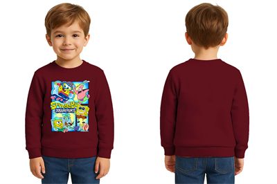 Unisex Sünger Bob Baskılı Çocuk Swaetshirt 3 İplik Şardonlu