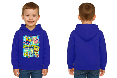 Unisex Sünger Bob Baskılı Çocuk Swaetshirt Kapşonlu 3 İplik Şardonlu