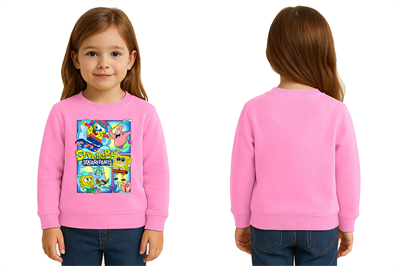 Unisex Sünger Bob Baskılı Çocuk Swaetshirt 3 İplik Şardonlu
