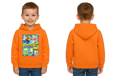 Unisex Sünger Bob Baskılı Çocuk Swaetshirt Kapşonlu 3 İplik Şardonlu