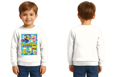 Unisex Sünger Bob Baskılı Çocuk Swaetshirt 3 İplik Şardonlu