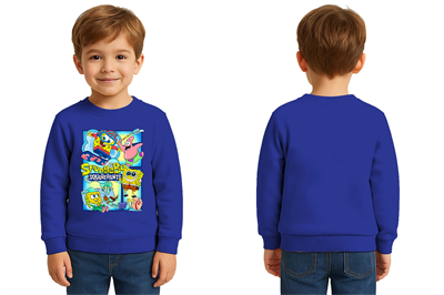 Unisex Sünger Bob Baskılı Çocuk Swaetshirt 3 İplik Şardonlu