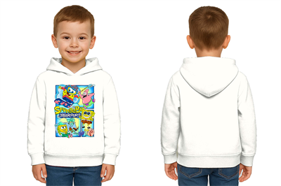 Unisex Sünger Bob Baskılı Çocuk Swaetshirt Kapşonlu 3 İplik Şardonlu