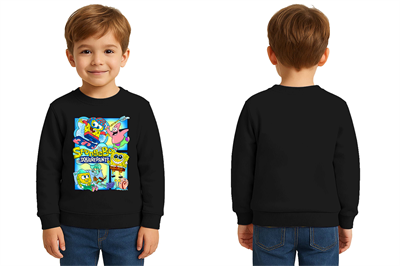 Unisex Sünger Bob Baskılı Çocuk Swaetshirt 3 İplik Şardonlu
