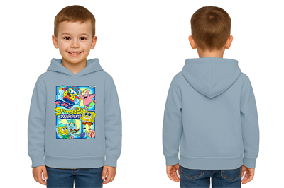Unisex Sünger Bob Baskılı Çocuk Swaetshirt Kapşonlu 3 İplik Şardonlu