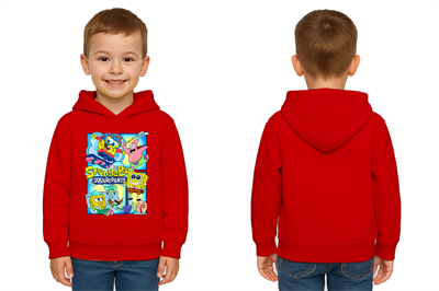 Unisex Sünger Bob Baskılı Çocuk Swaetshirt Kapşonlu 3 İplik Şardonlu