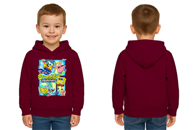 Unisex Sünger Bob Baskılı Çocuk Swaetshirt Kapşonlu 3 İplik Şardonlu