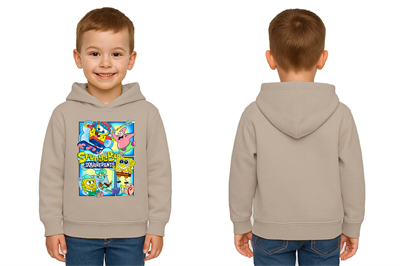 Unisex Sünger Bob Baskılı Çocuk Swaetshirt Kapşonlu 3 İplik Şardonlu