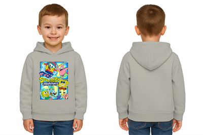 Unisex Sünger Bob Baskılı Çocuk Swaetshirt Kapşonlu 3 İplik Şardonlu