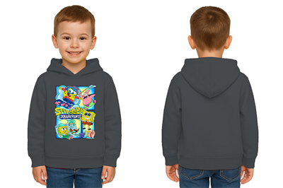 Unisex Sünger Bob Baskılı Çocuk Swaetshirt Kapşonlu 3 İplik Şardonlu