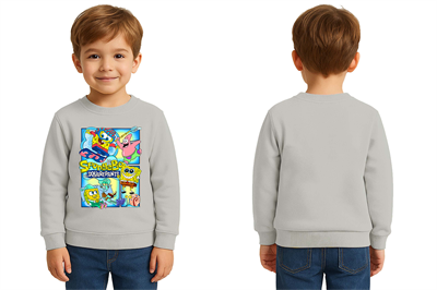 Unisex Sünger Bob Baskılı Çocuk Swaetshirt 3 İplik Şardonlu