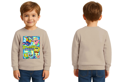 Unisex Sünger Bob Baskılı Çocuk Swaetshirt 3 İplik Şardonlu