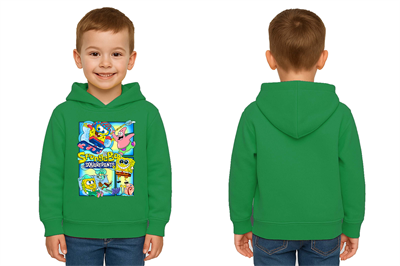 Unisex Sünger Bob Baskılı Çocuk Swaetshirt Kapşonlu 3 İplik Şardonlu