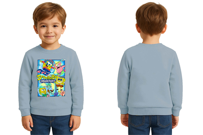 Unisex Sünger Bob Baskılı Çocuk Swaetshirt 3 İplik Şardonlu
