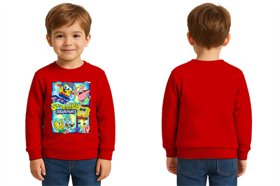 Unisex Sünger Bob Baskılı Çocuk Swaetshirt 3 İplik Şardonlu