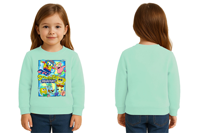 Unisex Sünger Bob Baskılı Çocuk Swaetshirt 3 İplik Şardonlu