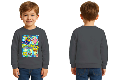 Unisex Sünger Bob Baskılı Çocuk Swaetshirt 3 İplik Şardonlu
