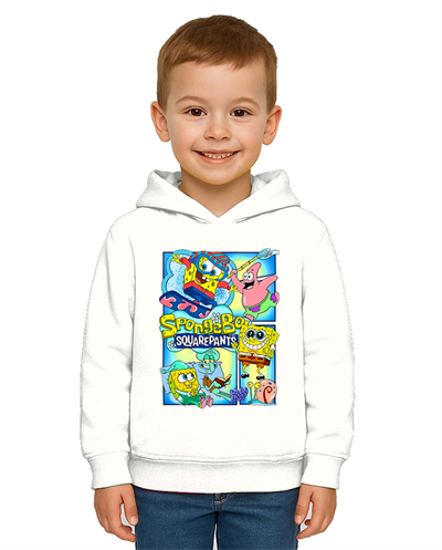 Unisex Sünger Bob Baskılı Çocuk Swaetshirt Kapşonlu 3 İplik Şardonlu