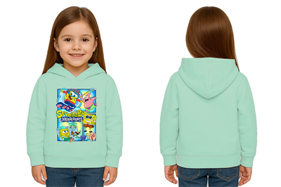 Unisex Sünger Bob Baskılı Çocuk Swaetshirt Kapşonlu 3 İplik Şardonlu