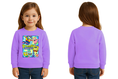 Unisex Sünger Bob Baskılı Çocuk Swaetshirt 3 İplik Şardonlu