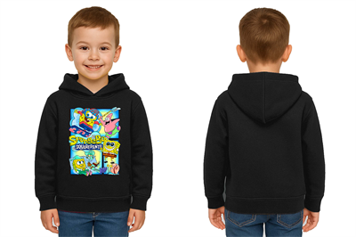 Unisex Sünger Bob Baskılı Çocuk Swaetshirt Kapşonlu 3 İplik Şardonlu