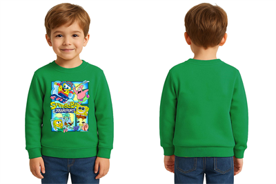 Unisex Sünger Bob Baskılı Çocuk Swaetshirt 3 İplik Şardonlu