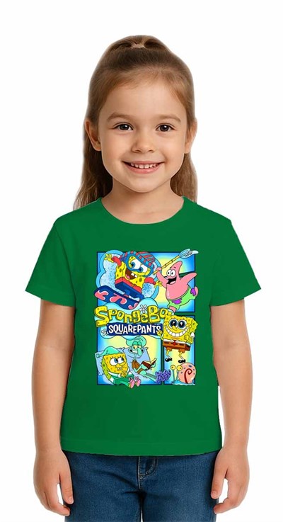 Unisex Sungerbob Baskılı Çocuk Tişört pamuklu penye kumaş