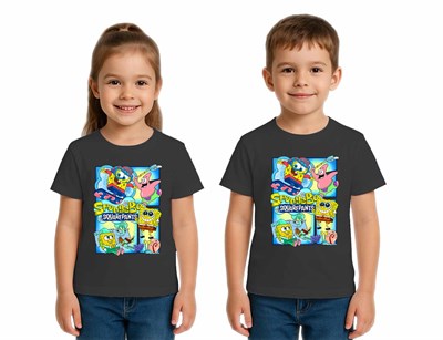 Unisex Sungerbob Baskılı Çocuk Tişört pamuklu penye kumaş