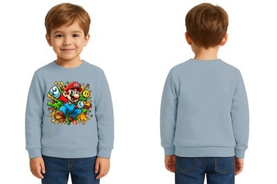 Unisex Super Marıo Baskılı Çocuk Swaetshirt 3 İplik Şardonlu