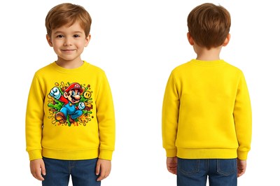 Unisex Super Marıo Baskılı Çocuk Swaetshirt 3 İplik Şardonlu