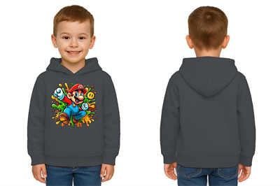 Unisex Super Marıo Baskılı Çocuk Swaetshirt Kapşonlu 3 İplik Şardonlu