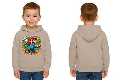 Unisex Super Marıo Baskılı Çocuk Swaetshirt Kapşonlu 3 İplik Şardonlu