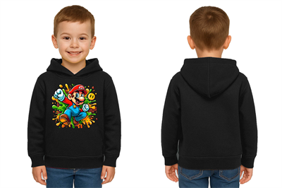 Unisex Super Marıo Baskılı Çocuk Swaetshirt Kapşonlu 3 İplik Şardonlu