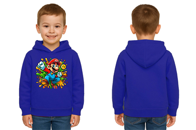 Unisex Super Marıo Baskılı Çocuk Swaetshirt Kapşonlu 3 İplik Şardonlu