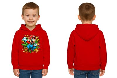 Unisex Super Marıo Baskılı Çocuk Swaetshirt Kapşonlu 3 İplik Şardonlu