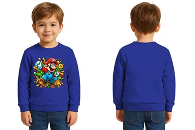 Unisex Super Marıo Baskılı Çocuk Swaetshirt 3 İplik Şardonlu