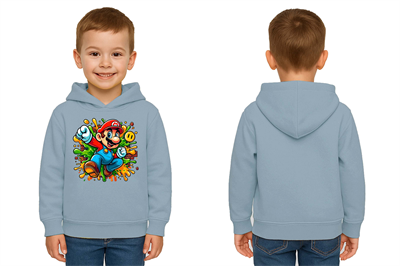 Unisex Super Marıo Baskılı Çocuk Swaetshirt Kapşonlu 3 İplik Şardonlu