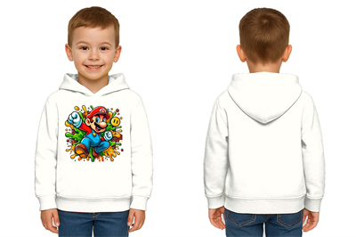Unisex Super Marıo Baskılı Çocuk Swaetshirt Kapşonlu 3 İplik Şardonlu