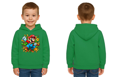 Unisex Super Marıo Baskılı Çocuk Swaetshirt Kapşonlu 3 İplik Şardonlu