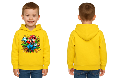 Unisex Super Marıo Baskılı Çocuk Swaetshirt Kapşonlu 3 İplik Şardonlu