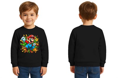 Unisex Super Marıo Baskılı Çocuk Swaetshirt 3 İplik Şardonlu