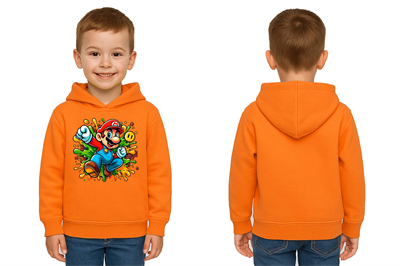Unisex Super Marıo Baskılı Çocuk Swaetshirt Kapşonlu 3 İplik Şardonlu