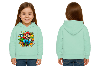 Unisex Super Marıo Baskılı Çocuk Swaetshirt Kapşonlu 3 İplik Şardonlu