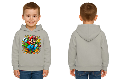 Unisex Super Marıo Baskılı Çocuk Swaetshirt Kapşonlu 3 İplik Şardonlu