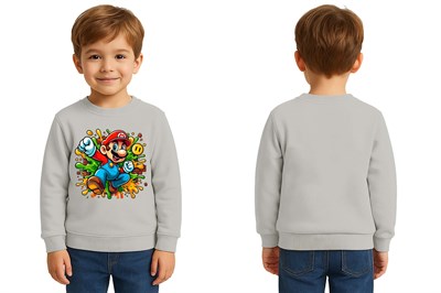 Unisex Super Marıo Baskılı Çocuk Swaetshirt 3 İplik Şardonlu